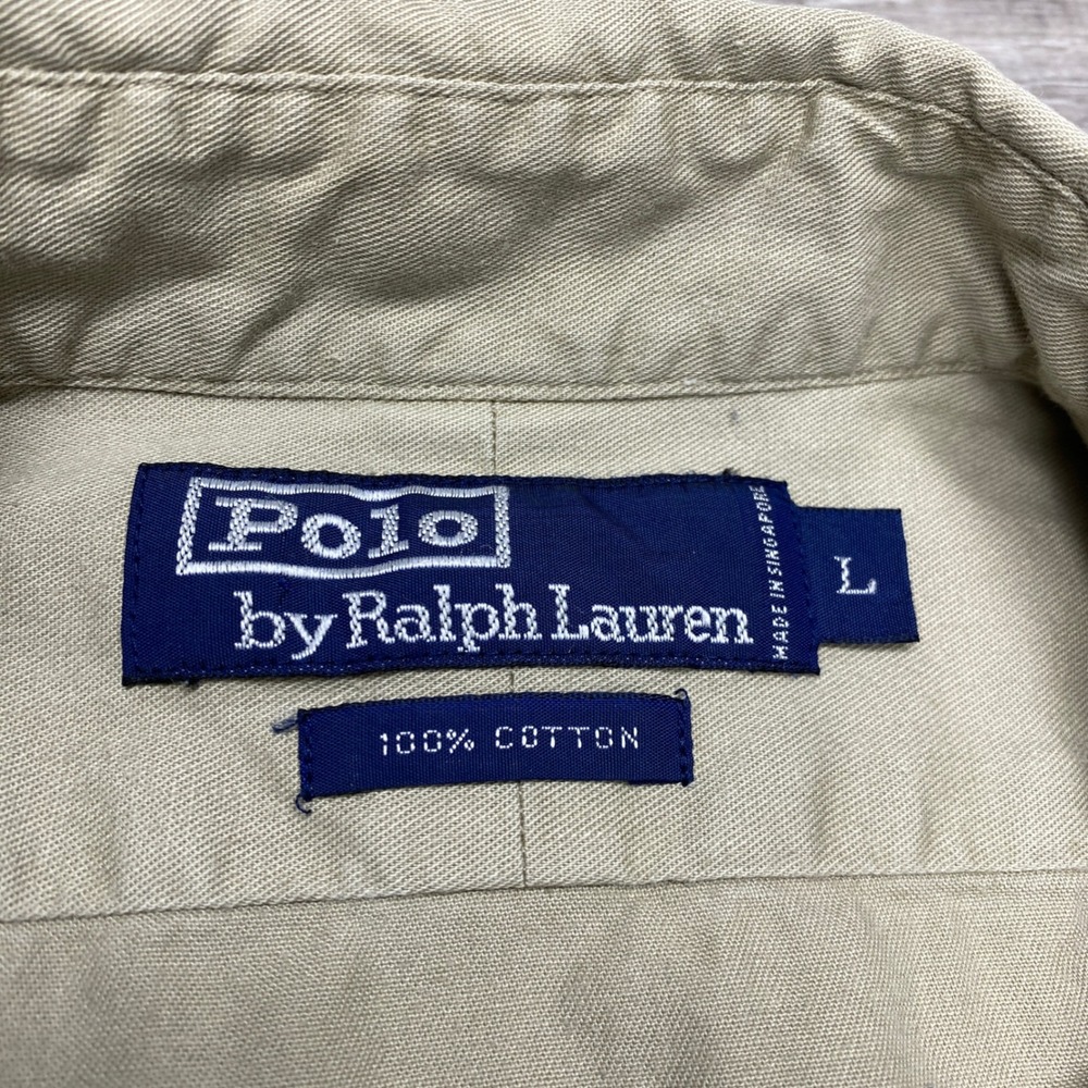 Polo Ralph Lauren Shirt Mens L Tan Key West Fishing Graphic Safari Twill Casual - Picture 4 of 12